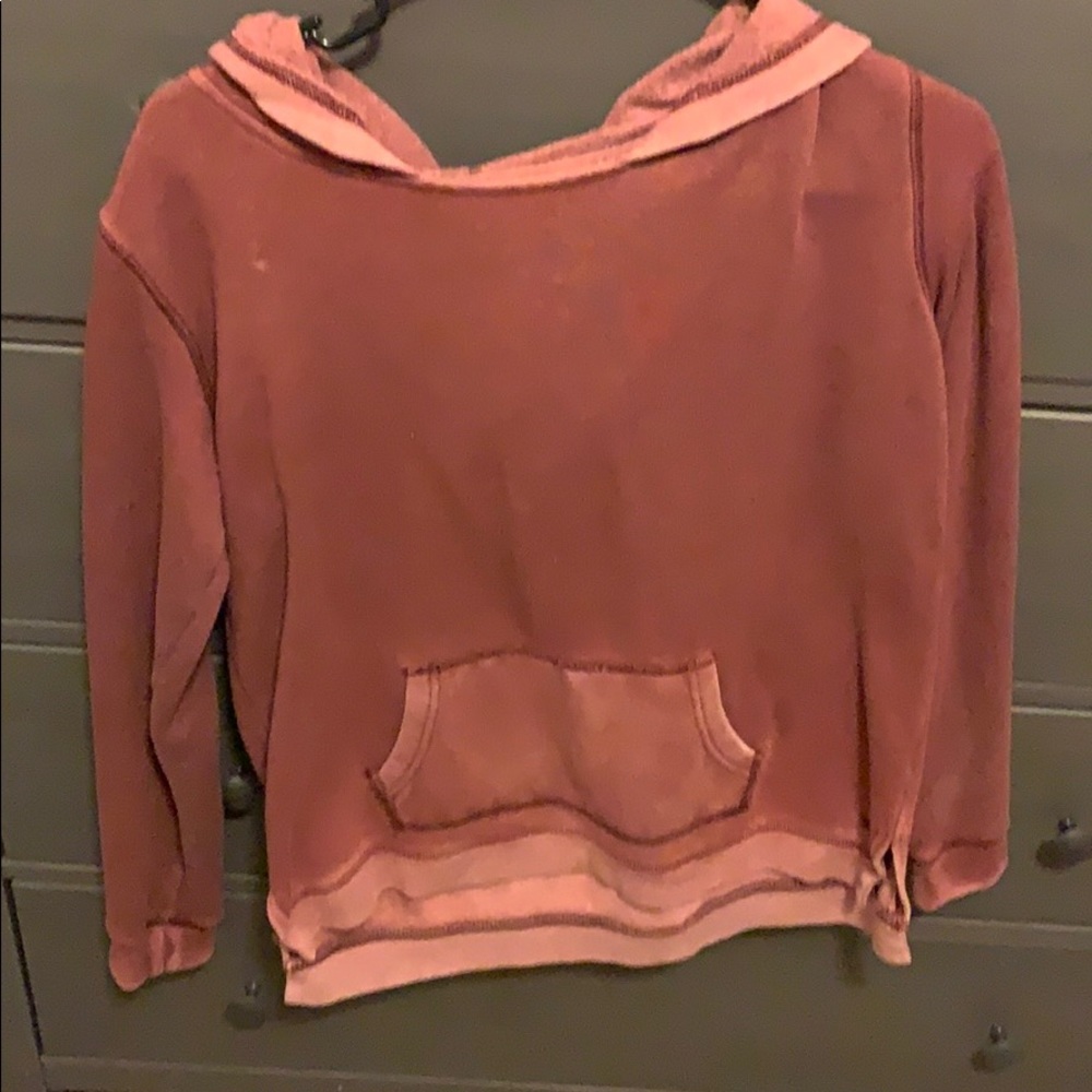 Distressed hoodie sweater.